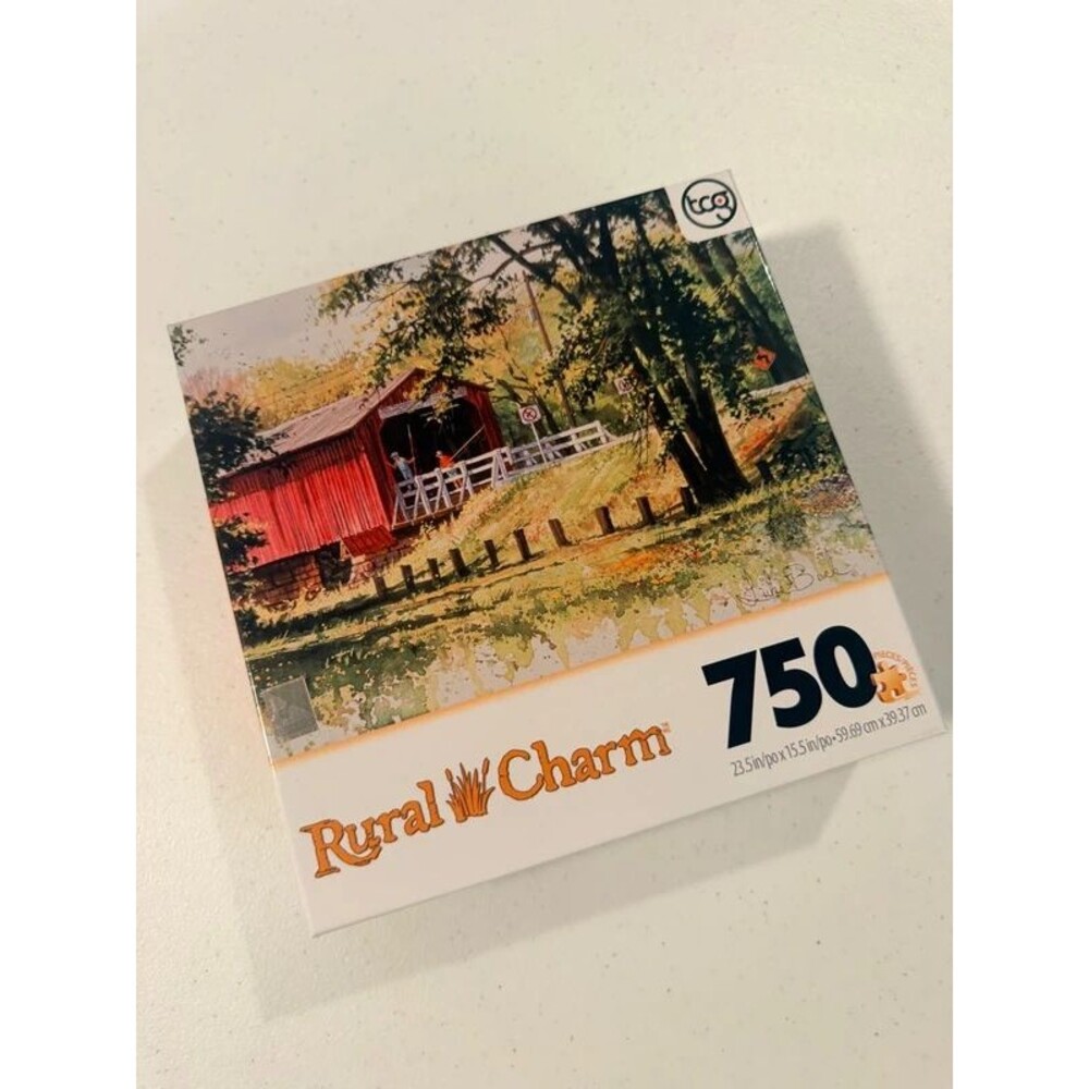 Rural Charm Covered Bridge “Looking For Fish” 750 Piece Puzzle- NEW/ Sealed